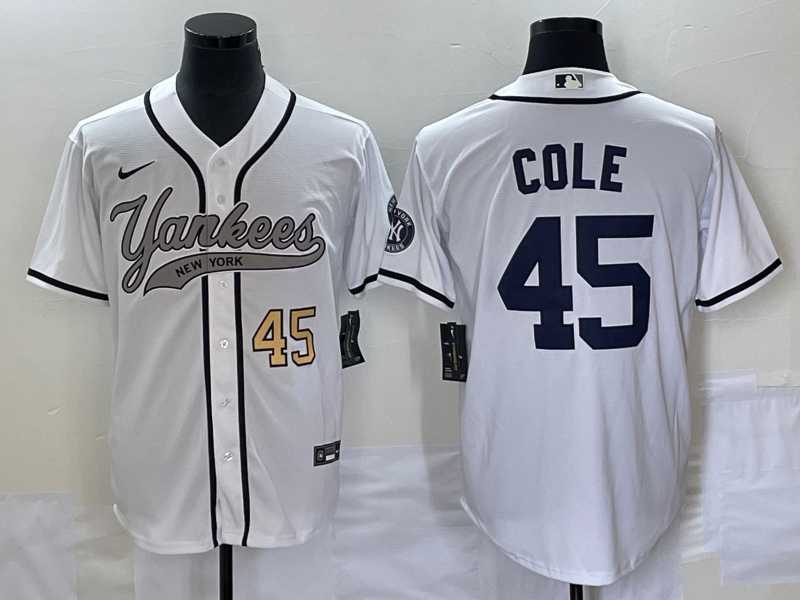 Men%27s New York Yankees #45 Gerrit Cole Number White With Patch Cool Base Stitched Baseball Jersey->new york yankees->MLB Jersey